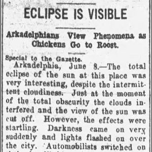 "Eclipse is Visible" newspaper clipping