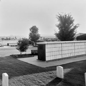 Cemetery with gravestones and memorials and crypts