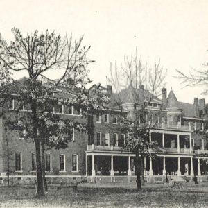 Multistory brick college buildings