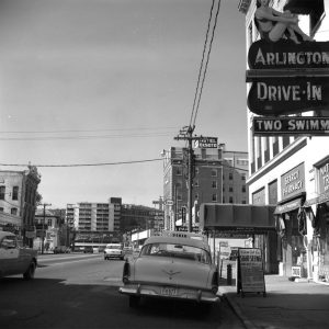 Street scene with many businesses and hotels