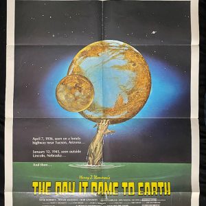 Movie poster featuring hand rising from green water toward earth and moon