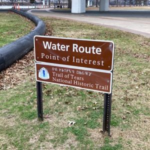 Sign about the Trail of Tears Water Route next to walking path