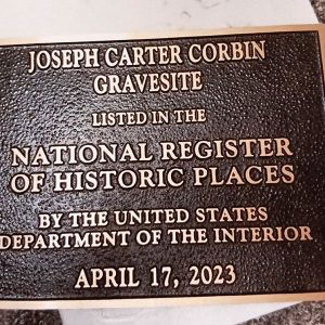 Bronze plaque about Corbin's gravesite being added to the National Register of Historic Places