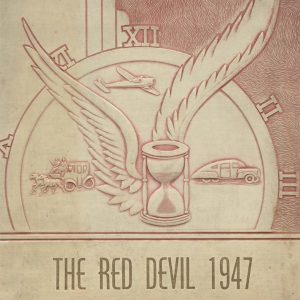 High school yearbook cover featuring clock and winged hourglass "The Red Devil"