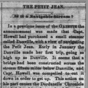 "The Petit Jean" newspaper clipping