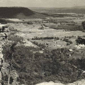 Looking over a valley from a high vantage point