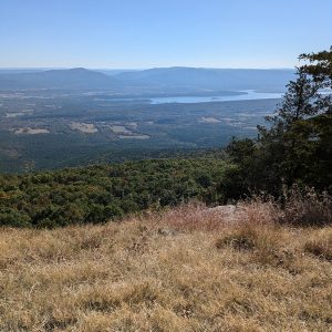 View overlooking a valley and water