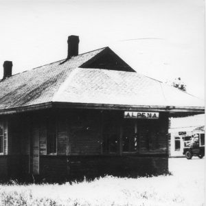 Small wooden train depot building