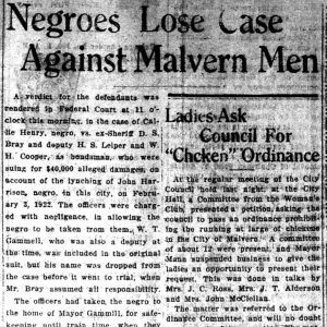 "Negroes Lose case against Malvern men" newspaper clipping