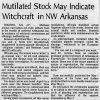 Headline "Mutilated Stock May Indicate Witchcraft in NW Arkansas"