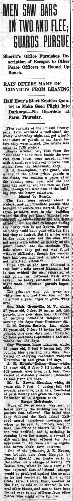 "Men Saw Bars in Two and Flee" newspaper clipping