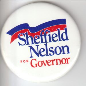 Two stripes above text "Sheffield Nelson for Governor"