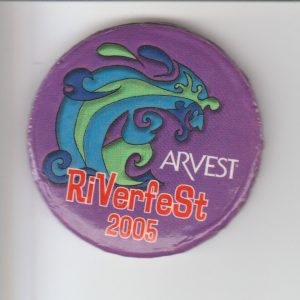 Illustrative water theme design with text "Riverfest 2005" and Arvest bank logo