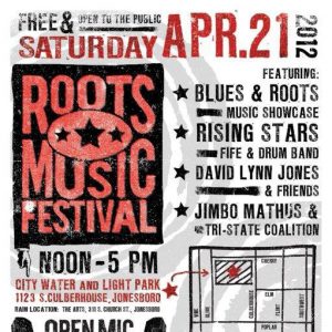 Location date time and artists spread next to map of event and illustrated keyboard with guitar necks replacing sharp and flat keys