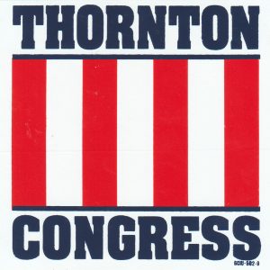 Text "Thornton" and "Congress" separated by square with seven vertical stripes