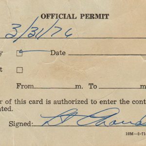 Document with date check mark next to "temporary" blank space for time of permit above signature