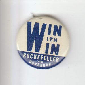 Round button text "Win with Win Rockefeller for Governor"