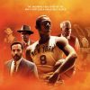Young black man in jersey holding basketball beside two white men in suits and a white woman singing into microphone to his left an older white man in vest and image of same young black man scoring a basketball goal to his right