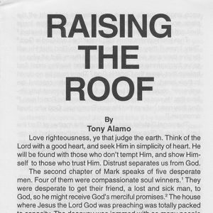 Headline "Raising the Roof by Tony Alamo" first of three paragraphs states "Love righteousness